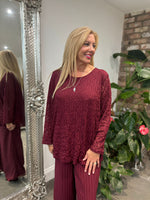 Wine Textured Mesh Top Nadia